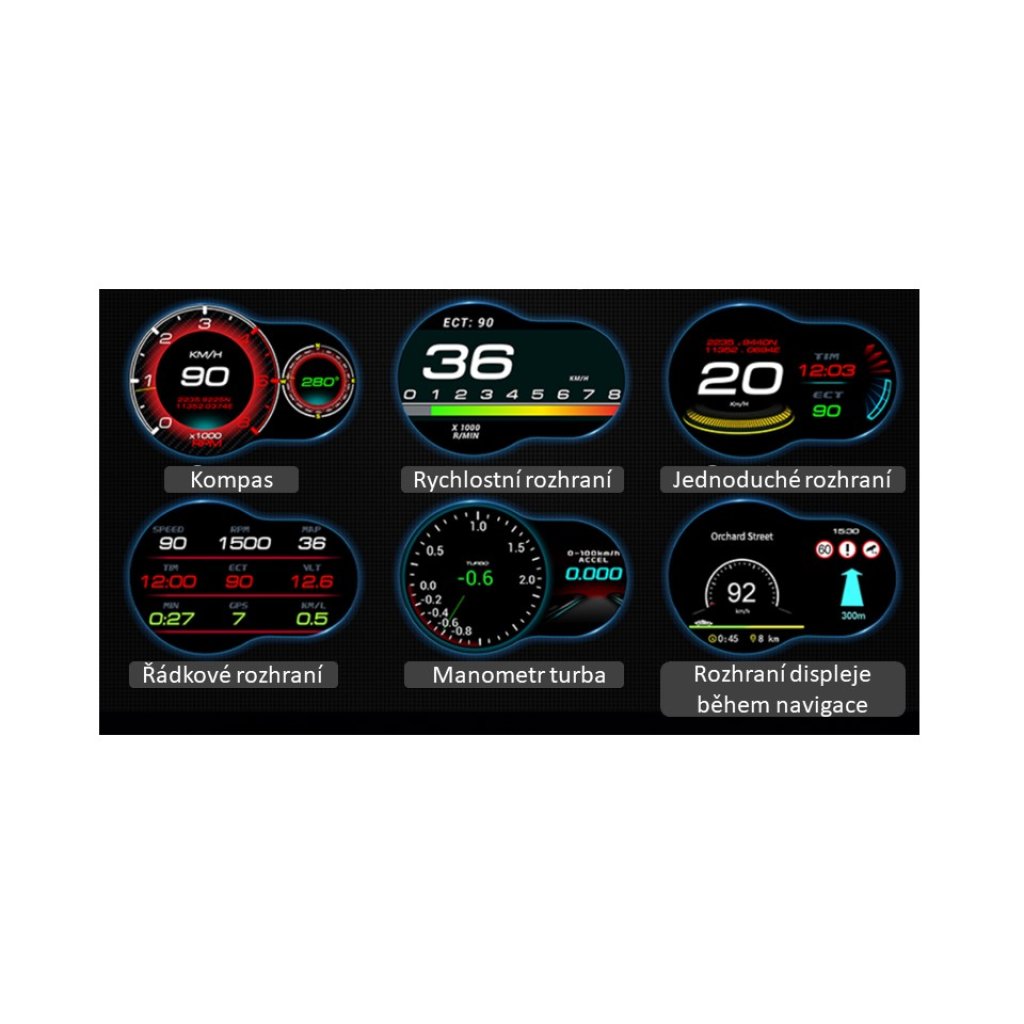 Palubní DISPLEJ SPORT LCD, OBDII, FULL + GPS + navigační