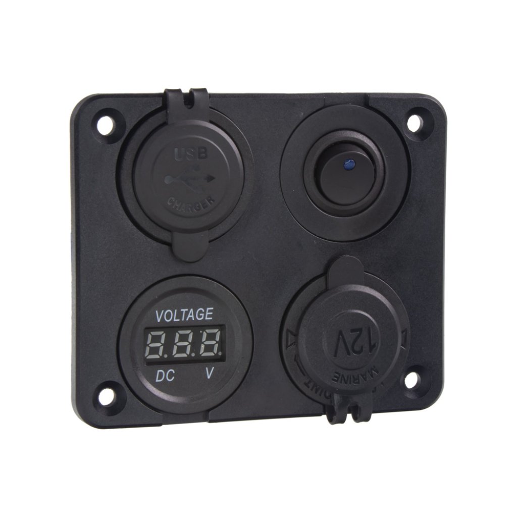 Panel s 1x spínačem, CL, voltmetr + 2x USB zásuvka, 12/24V