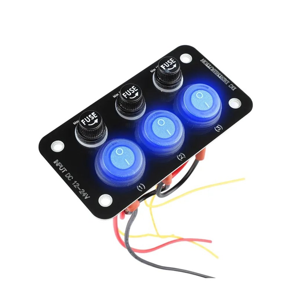 Panel s 3x spínači + 3x pojistky, 12/24V