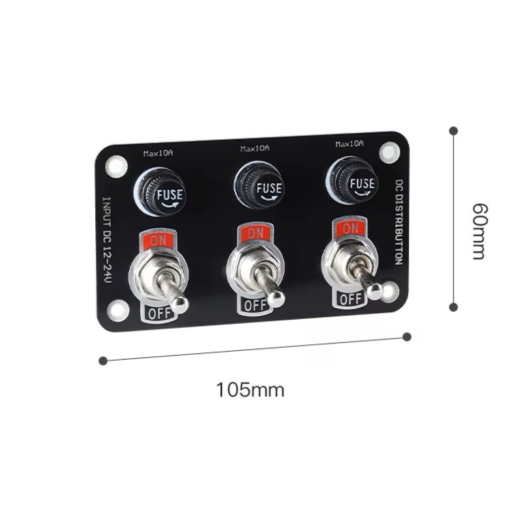 Panel s 3x spínači + 3x pojistky, 12/24V