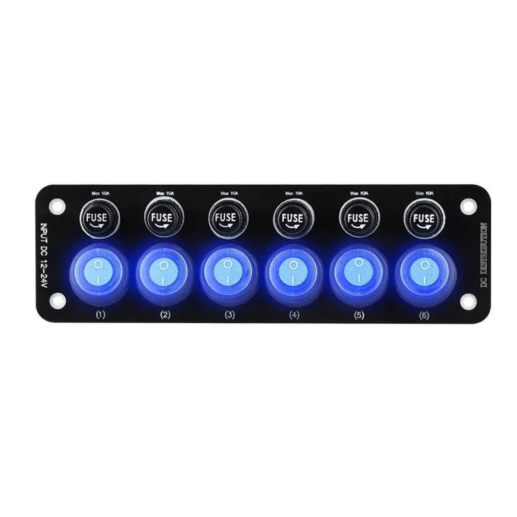Panel s 6x spínači + 6x pojistky, 12/24V