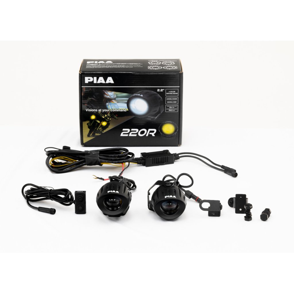 PIAA 220R přídavné bílé/žluté (přepínatelné) dálkové kulaté LED světlomety o průměru 55 mm / 2,2"