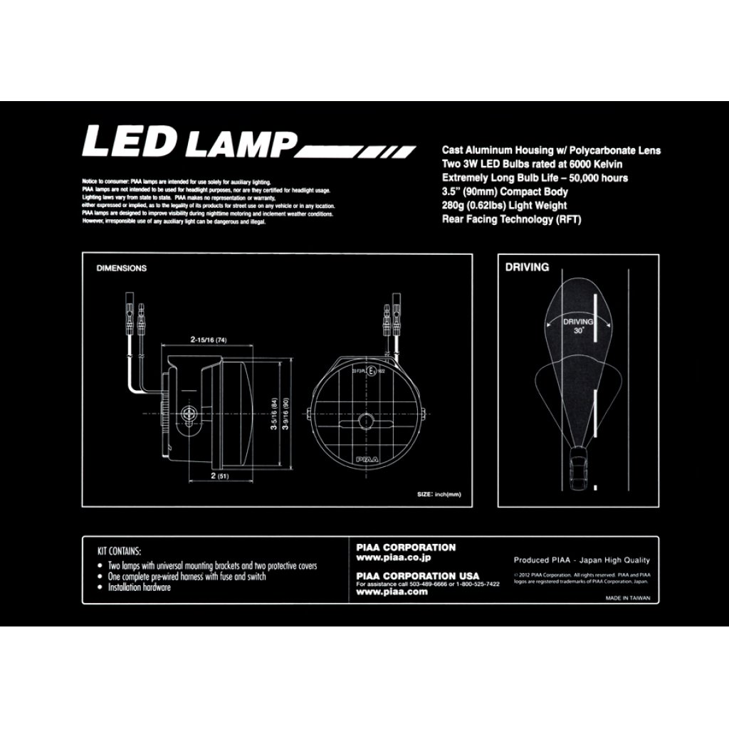 PIAA LP530 přídavné mlhové kulaté LED světlomety o průměru 89 mm / 3,5", ECE homologace