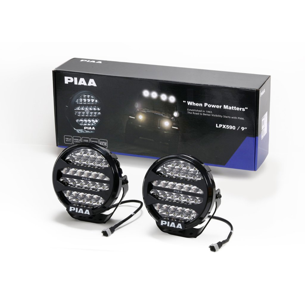 PIAA LPX590 přídavné dálkové kulaté LED světlomety o průměru 234 mm / 9" s funkcí denního svícení, homologace ECE / R10 / RoHS