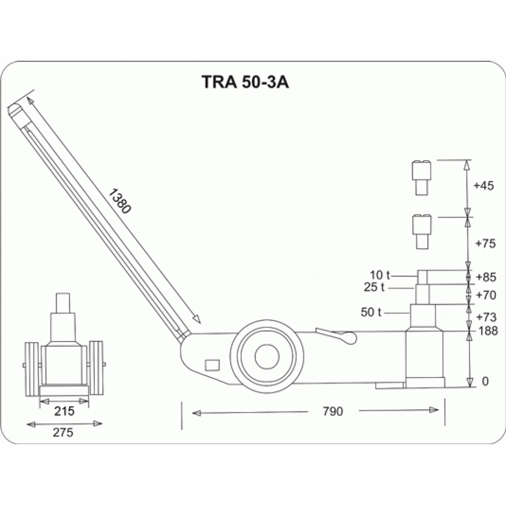 Pneumatický pojízdný zvedák 50t/25t/10t (BR50-3A) - TRA50-3A