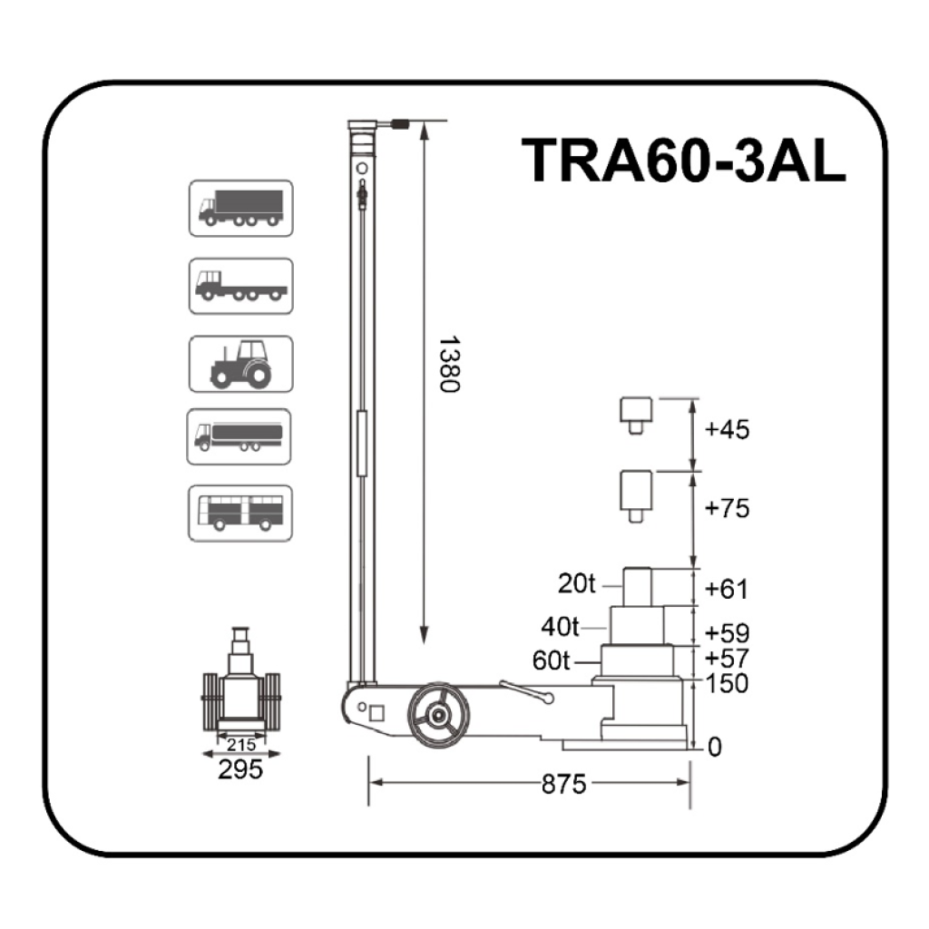 Pneumatický pojízdný zvedák, 60t/40t/20t - TRA60-3AL