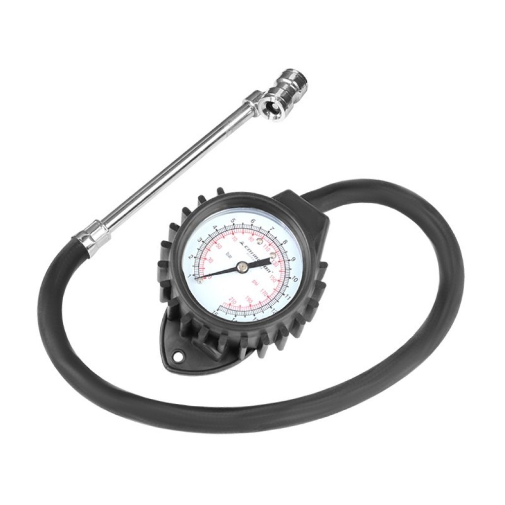 Pneuměřič 15 BAR, gumová hadice 15cm pro nákladní vozidla, otáčecí manometr, 58141