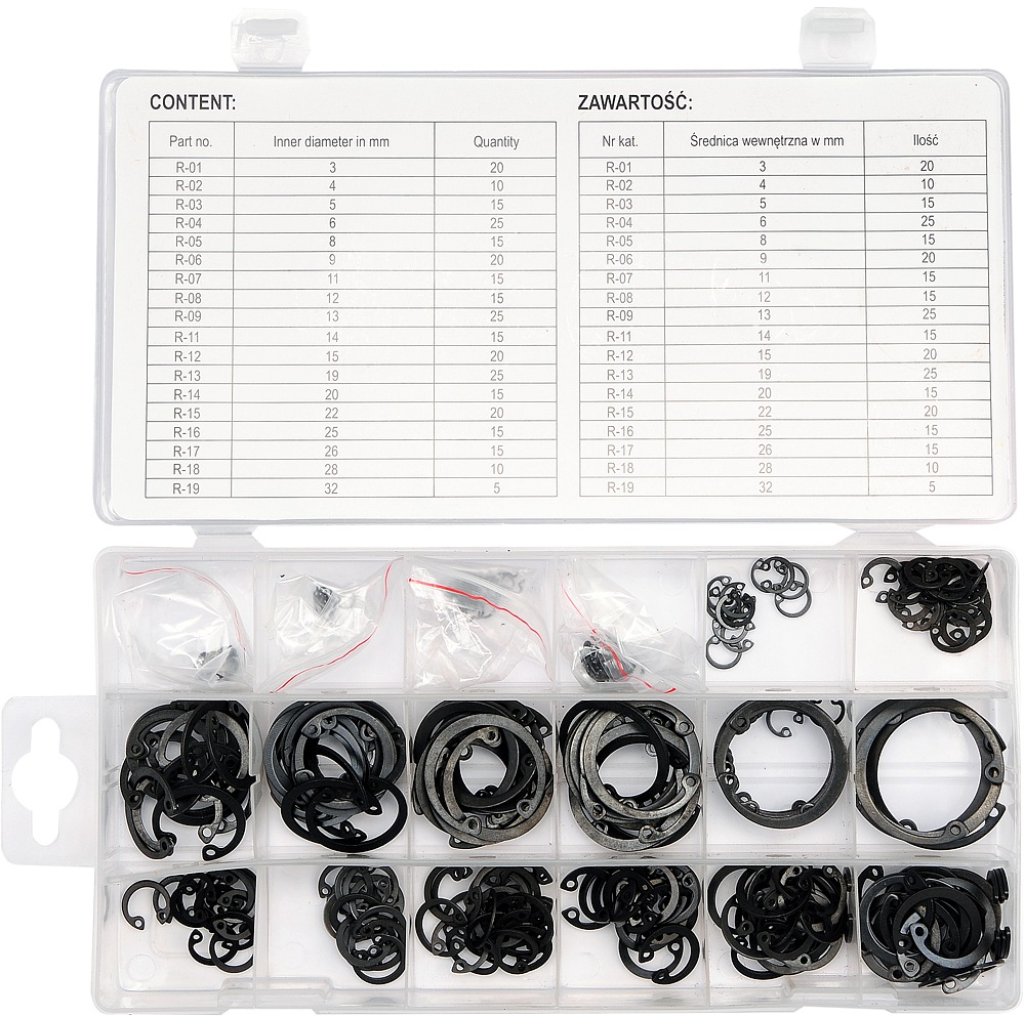 Pojistné kroužky INTERNAL sada 300ks, R1-R19, pr. 3 -32mm, YATO