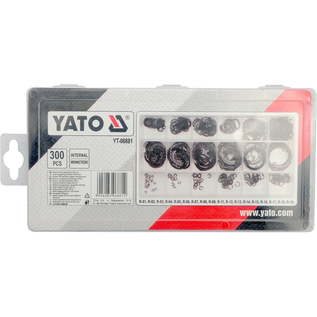 Pojistné kroužky INTERNAL sada 300ks, R1-R19, pr. 3 -32mm, YATO