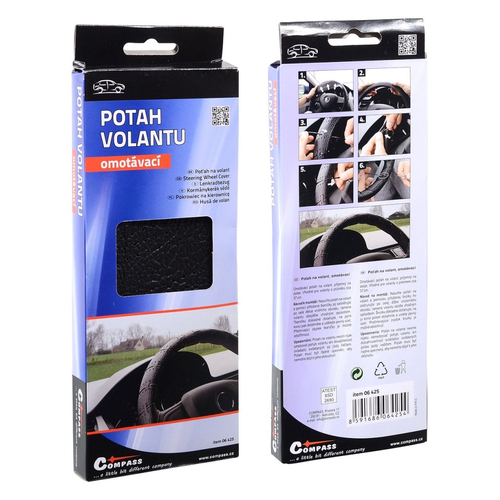Potah volantu omotávací černý - 37cm, 06425