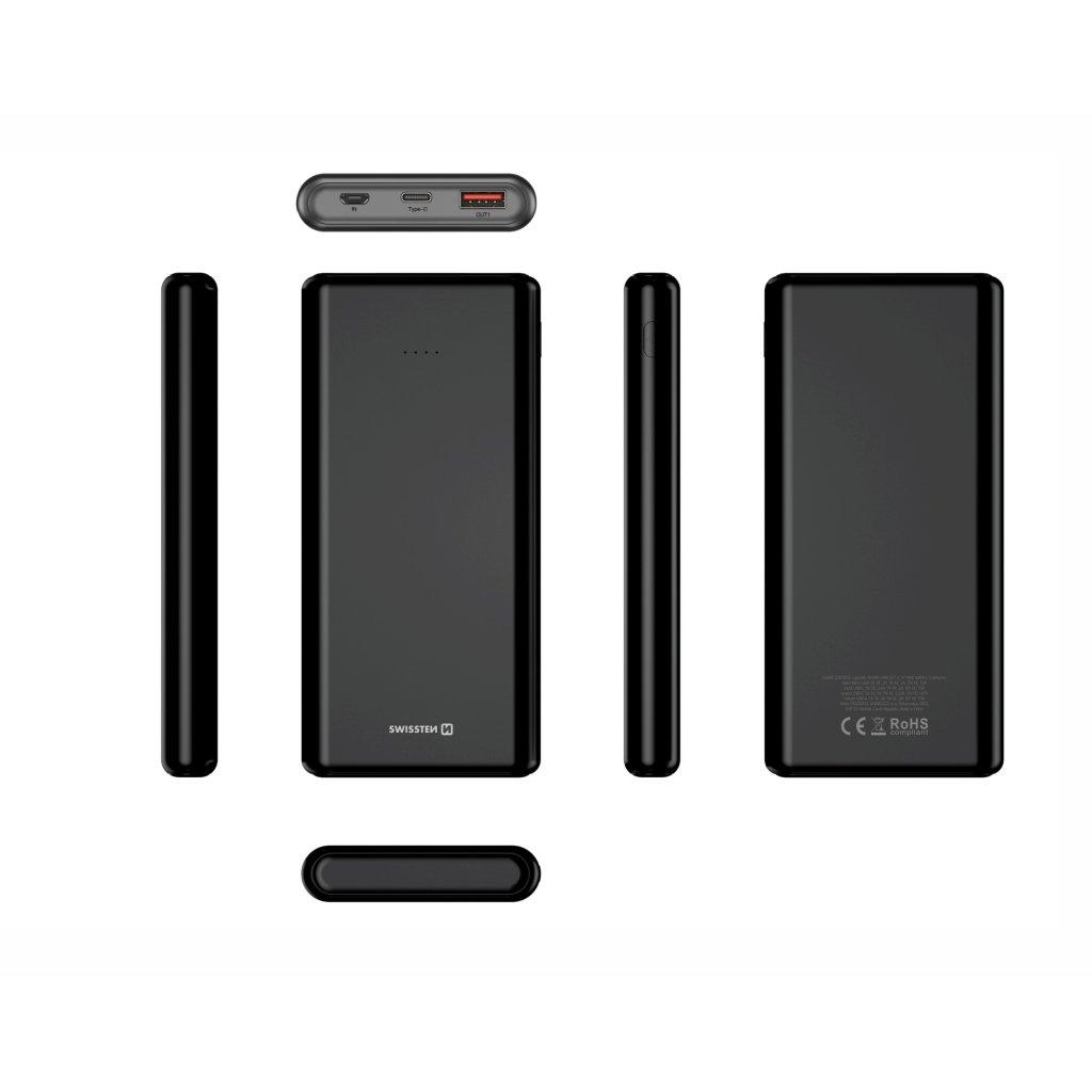 Power Bank SWISSTEN Power Line 10000 mAh 20W POWER DELIVERY, černá, 47981
