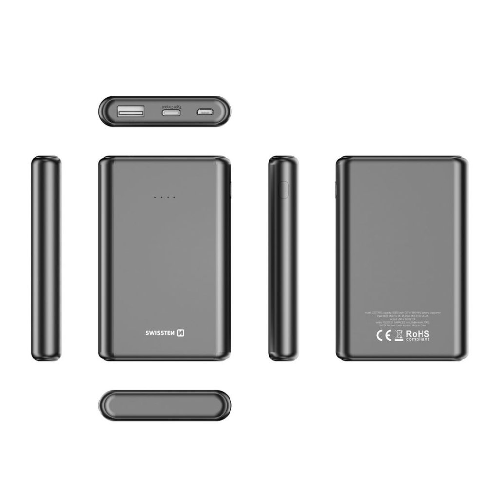 Power Bank SWISSTEN Power Line 5000 mAh 10W, černá, 47980