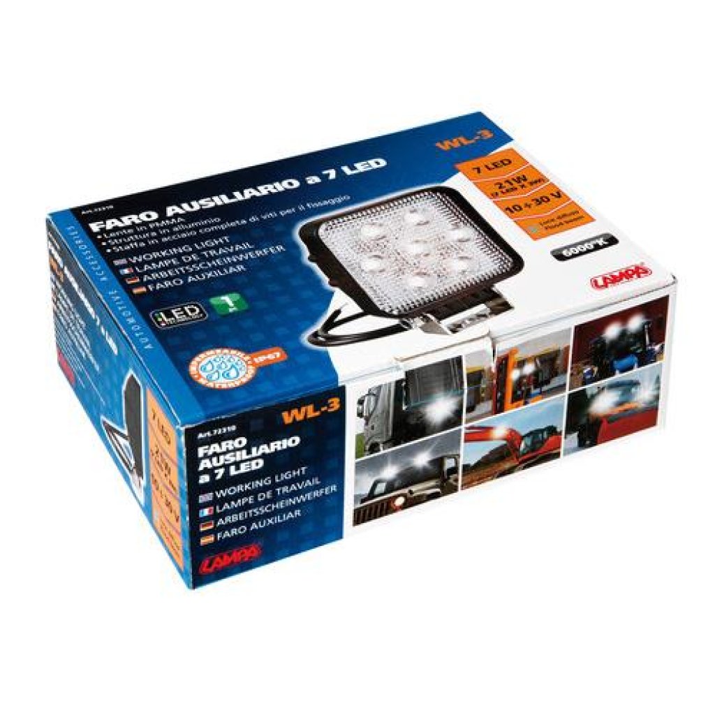 Pracovní světlo hranaté 7LEDx3W, 12-24V 1400lumenů 6000K bílé, 72310