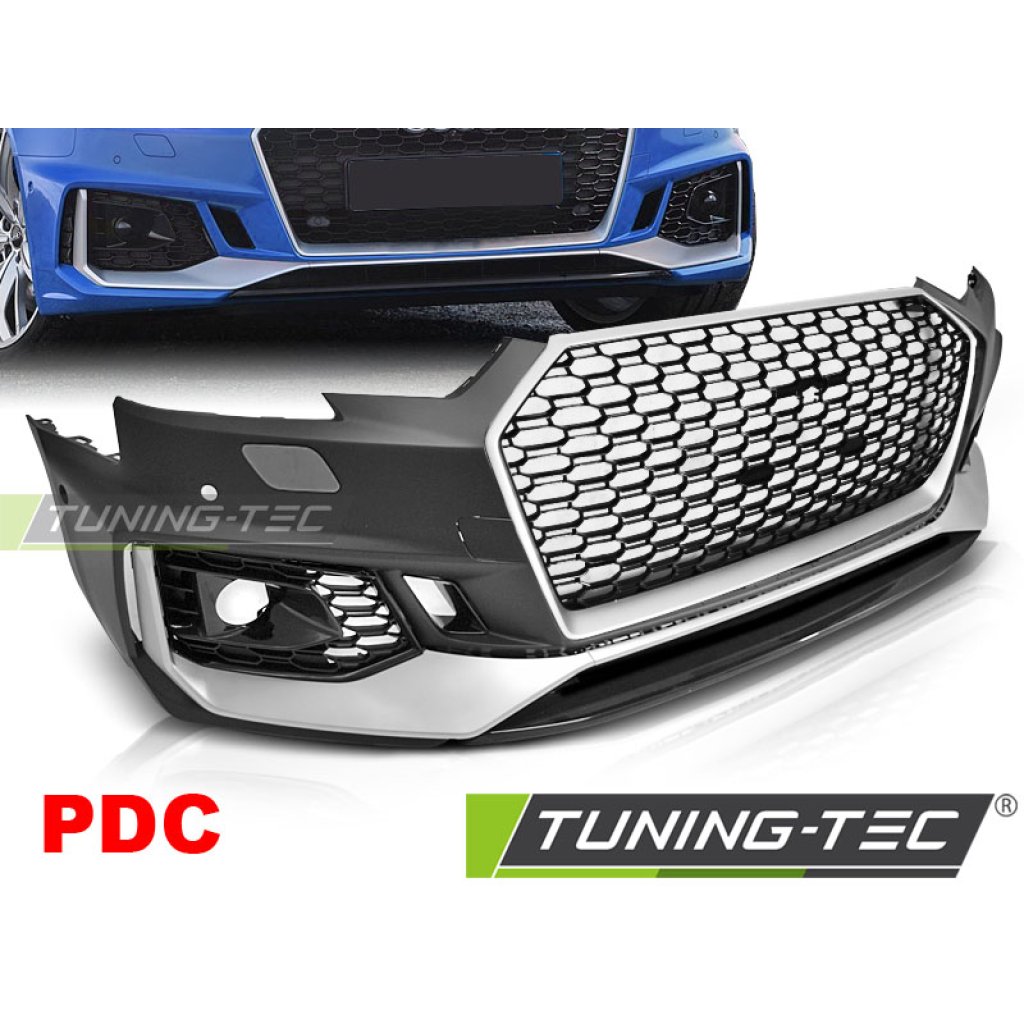 Přední nárazník AUDI A4 B9 15-19 RS4 style stříbná/černá PDC