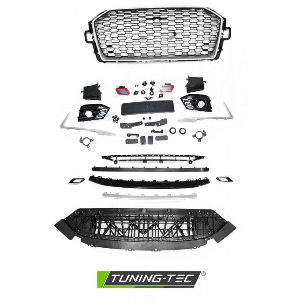 Přední nárazník AUDI A4 B9 15-19 RS4 style stříbná/černá PDC