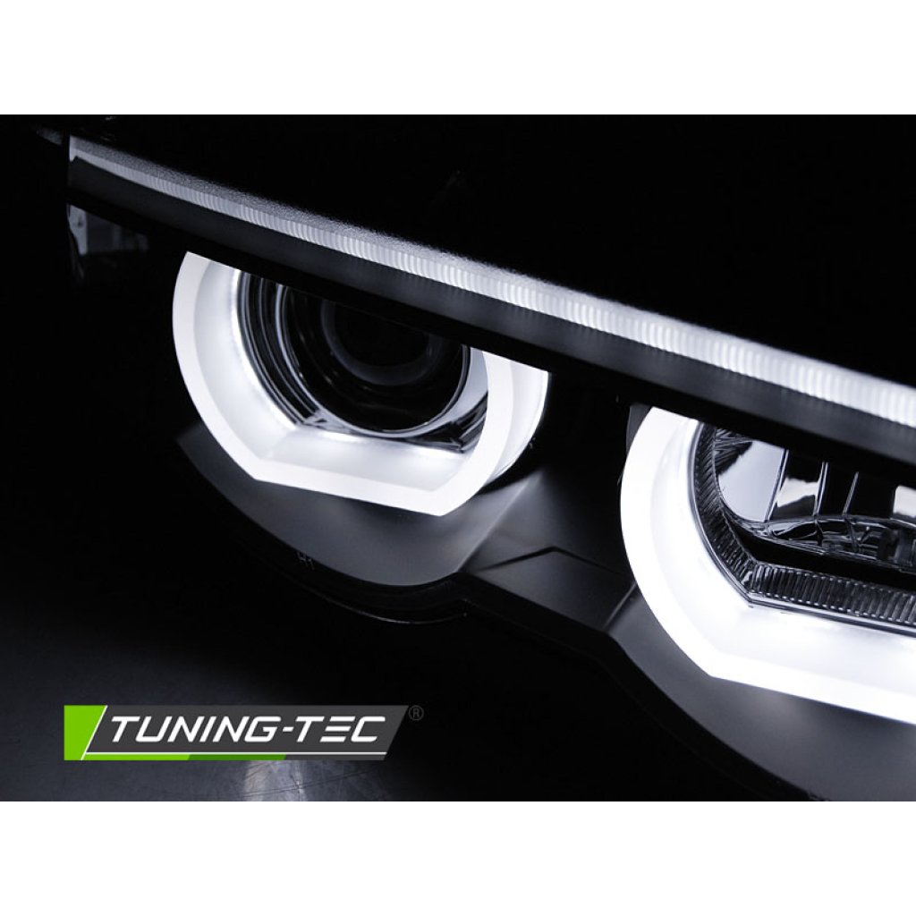 Přední světla 3D LED angel eyes, BMW 7 E38 94-01 černá