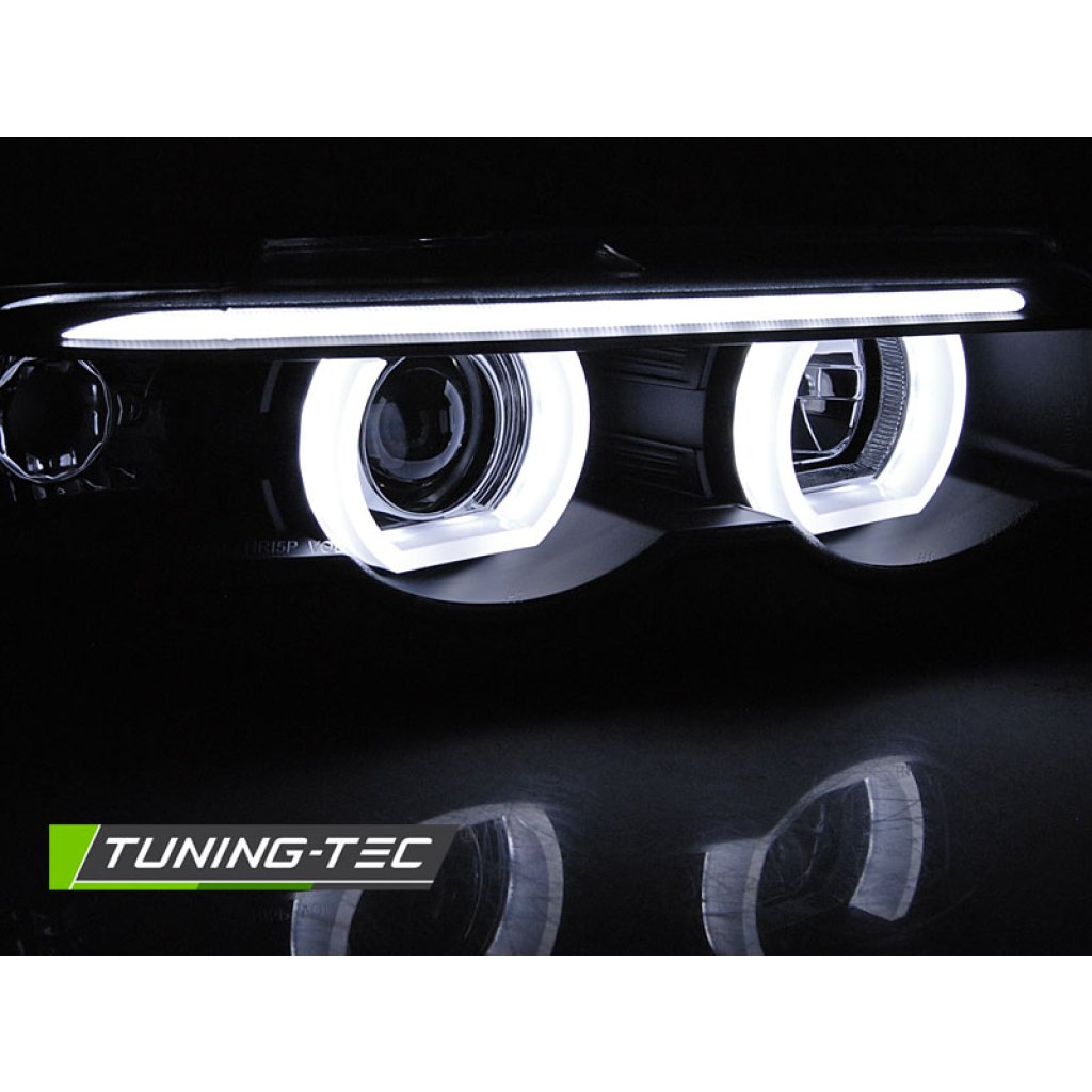Přední světla 3D LED angel eyes, BMW 7 E38 94-01 černá