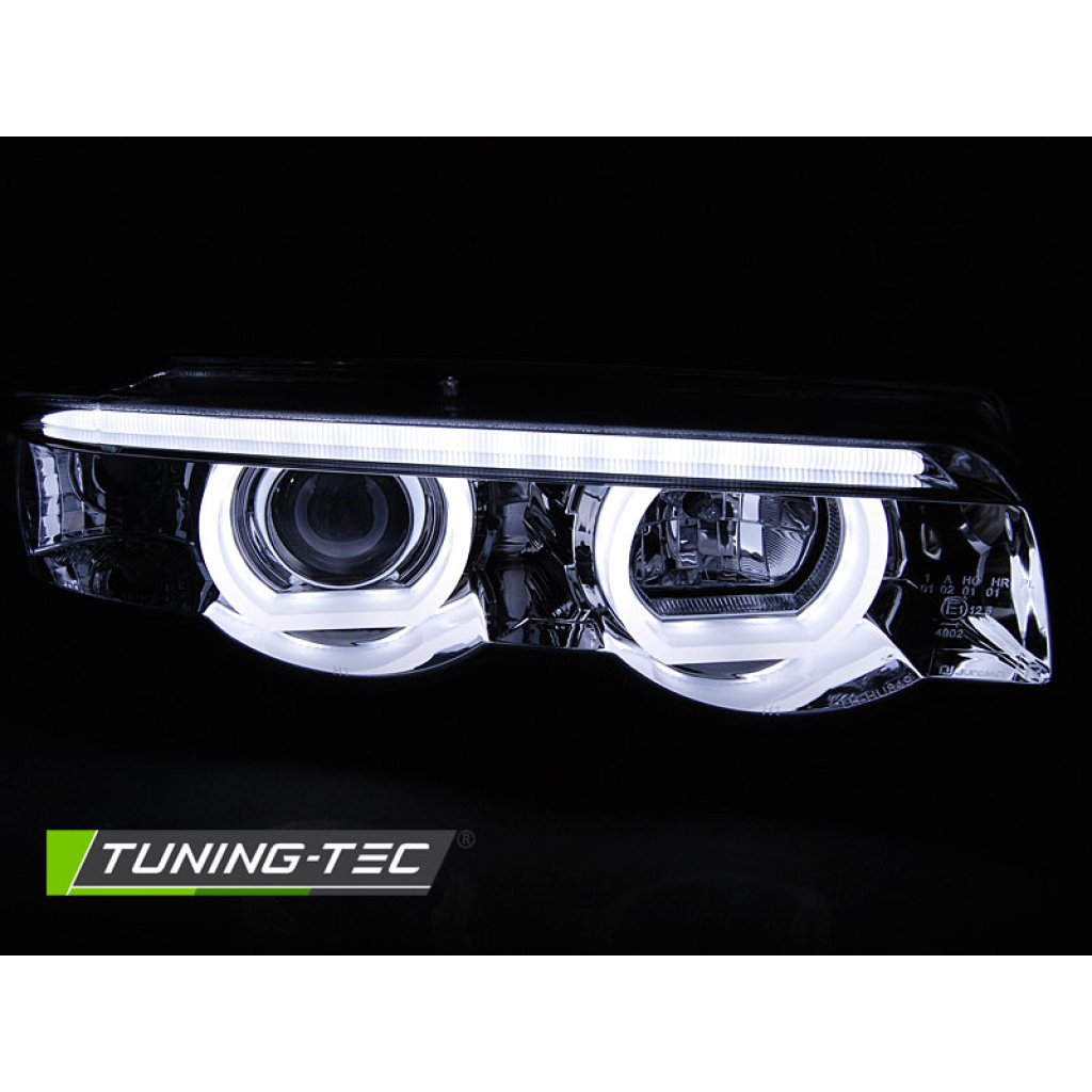 Přední světla 3D LED angel eyes, BMW 7 E38 94-01 chromová