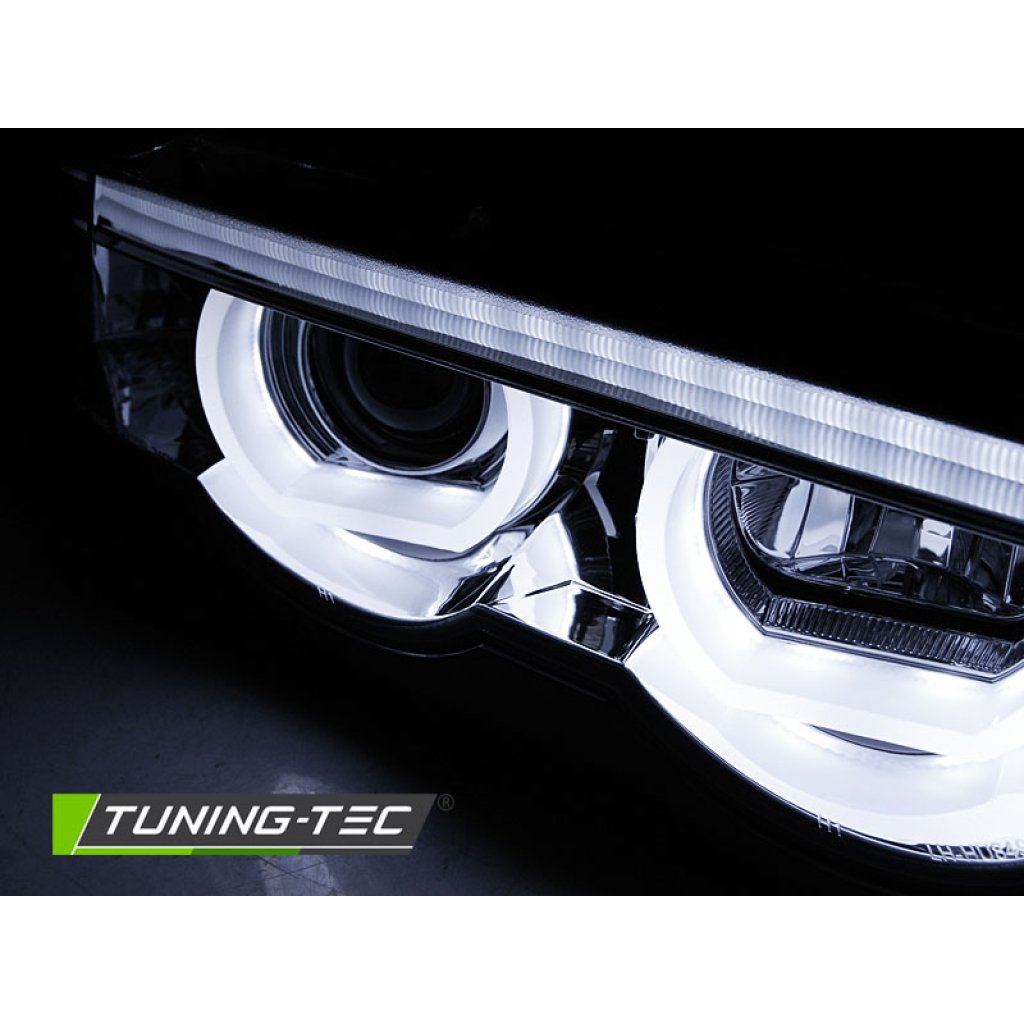 Přední světla 3D LED angel eyes, BMW 7 E38 94-01 chromová