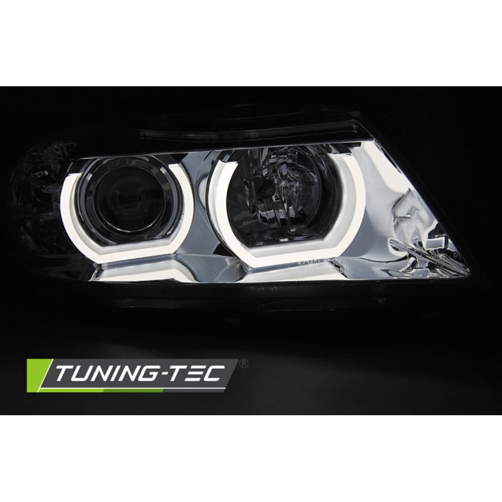 Přední světla 3D LED angel eyes BMW E90/E91 05-08 chromová
