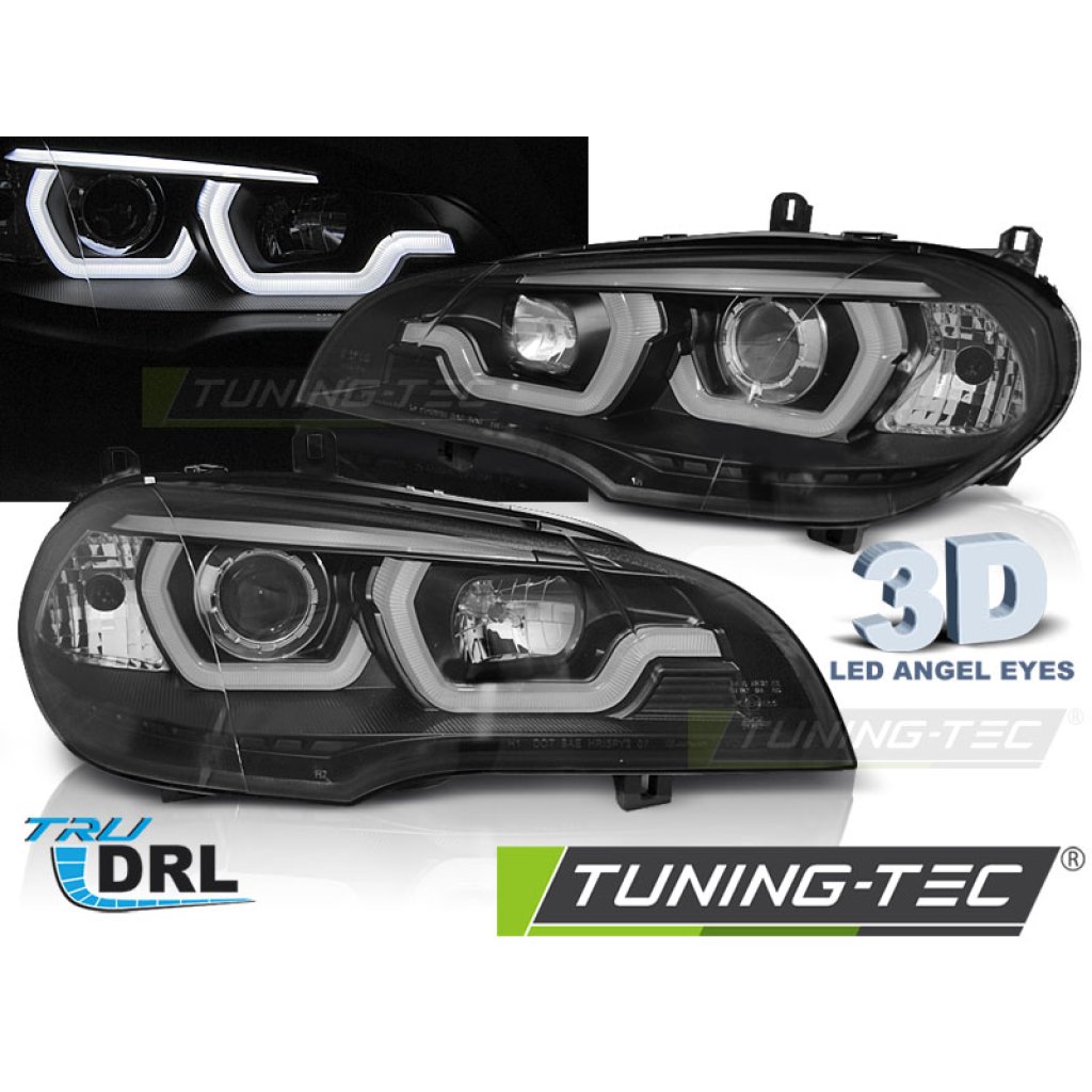 Přední světla 3D LED angel eyes DRL BMW X5 E70 07-13 černá