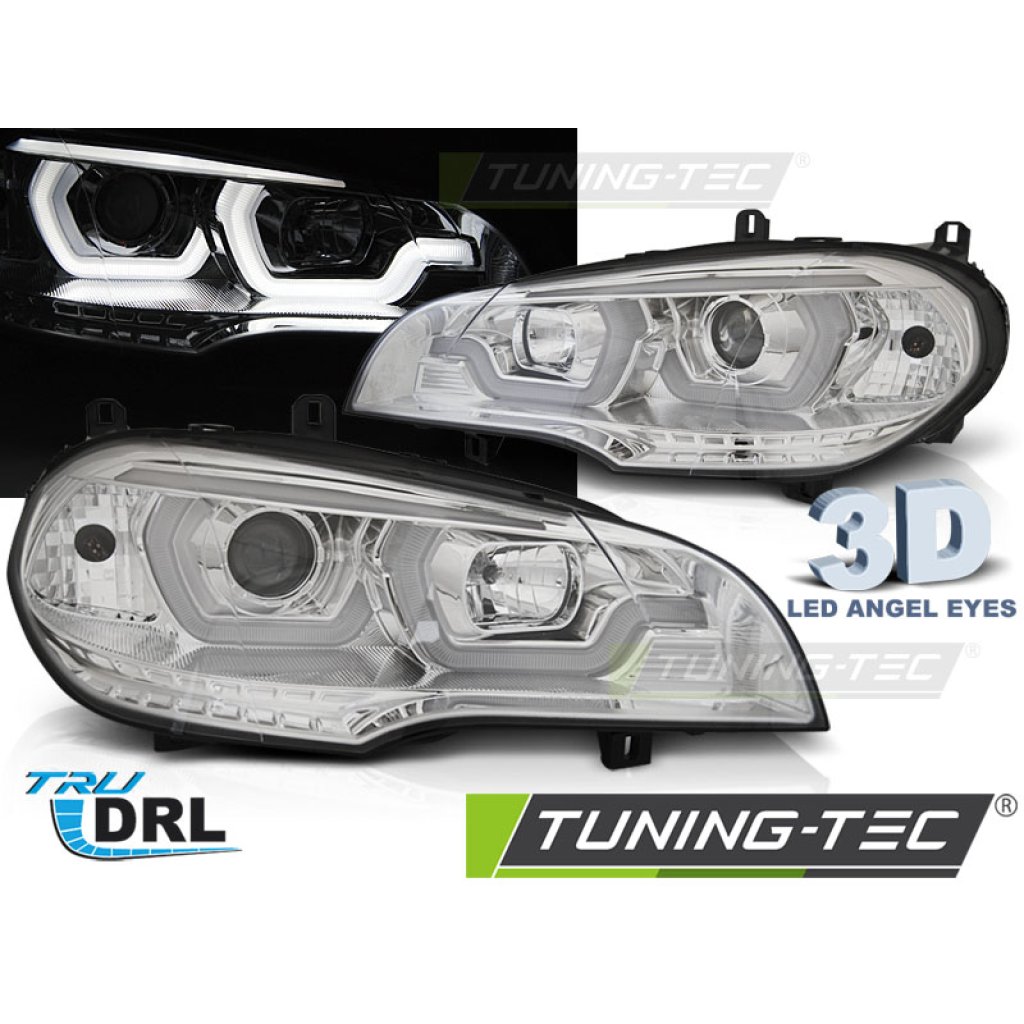 Přední světla 3D LED angel eyes DRL BMW X5 E70 07-13 chromová