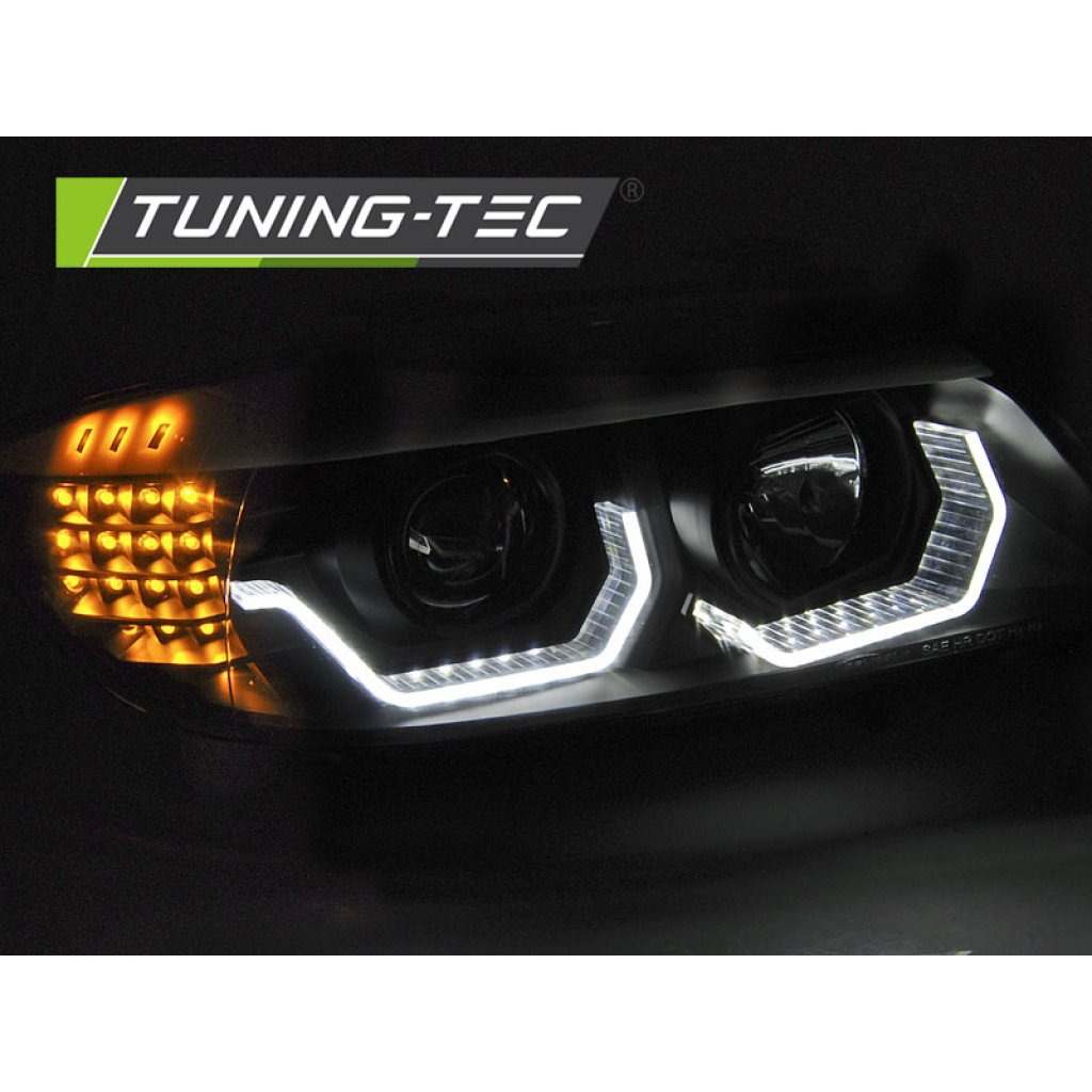 Přední světla 3D LED angel eyes, LED blinkr BMW E90/E91 05-08 černá