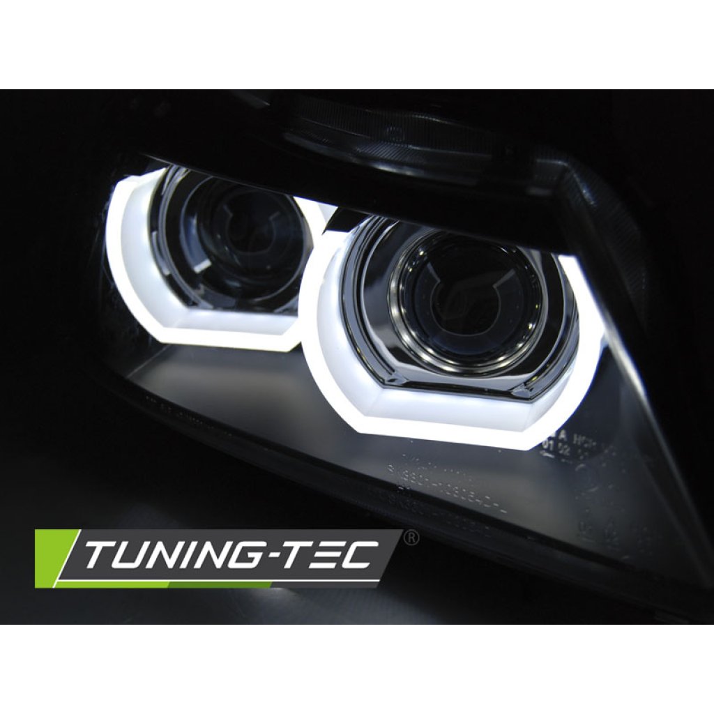 Přední světla 3D LED angel eyes, LED blinkr, D1S xenon, BMW E90/E91 09-11 s AFS černá