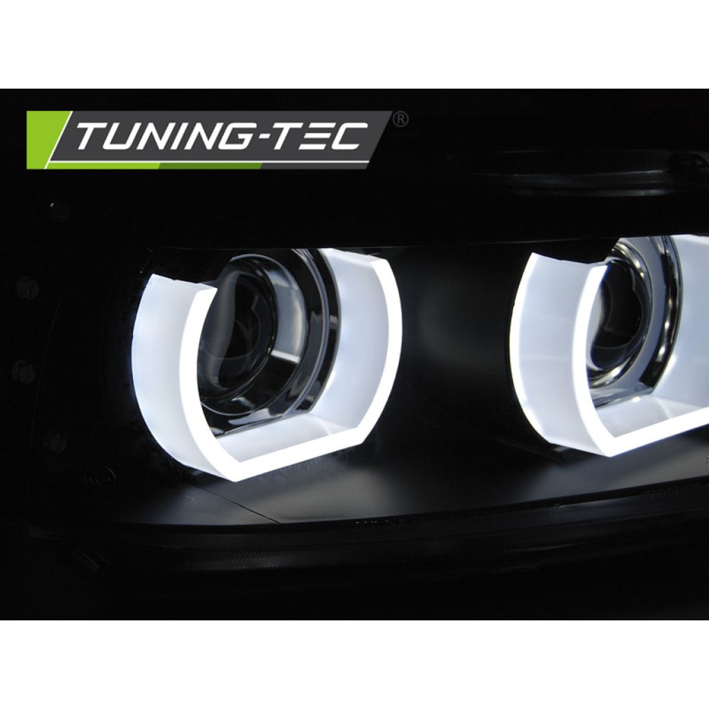 Přední světla 3D LED angel eyes, LED blinkr, D1S xenon, BMW E90/E91 09-11 s AFS černá