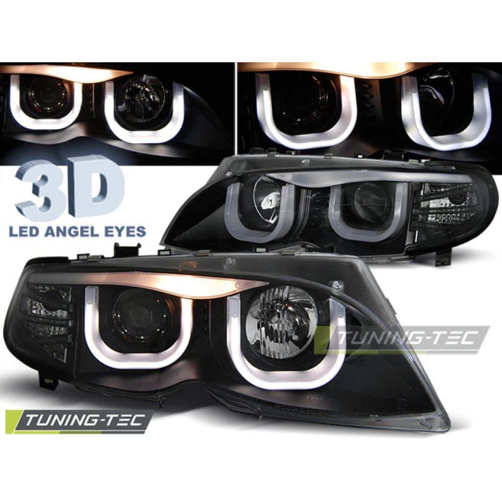 Přední světla angel eyes 3D BMW E46 01-05 sedan/touring černá