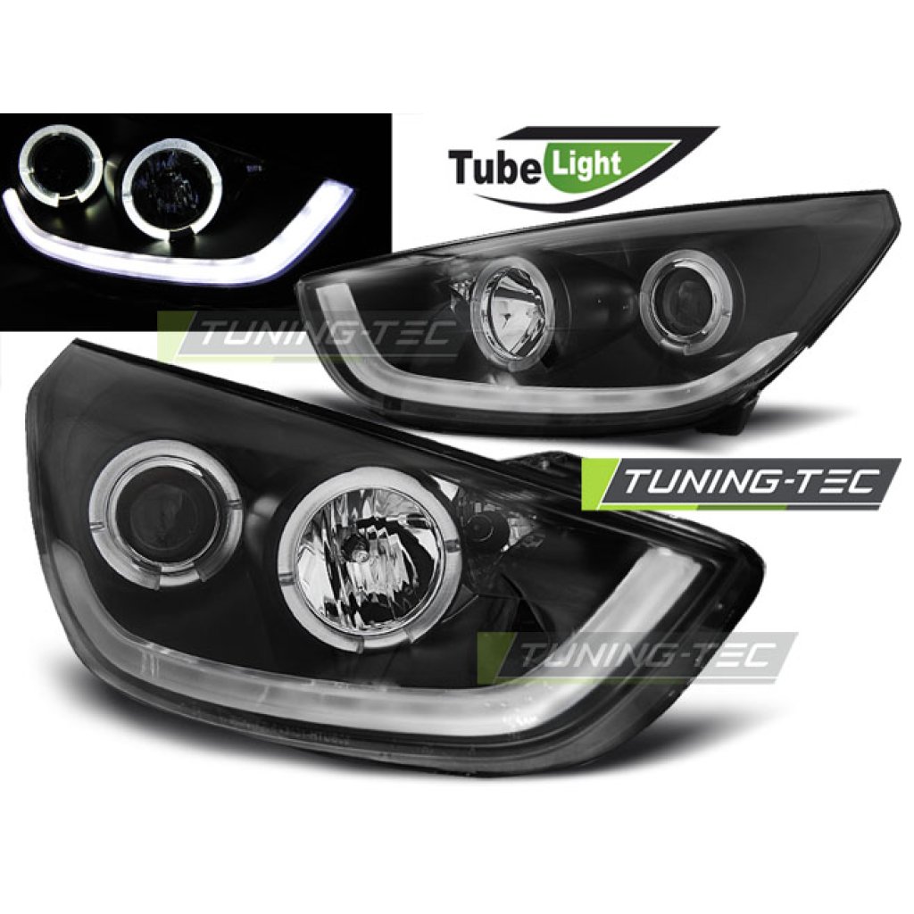 Přední světla angel eyes a LED TubeLights Hyundai Tucson/ix35 10- černá