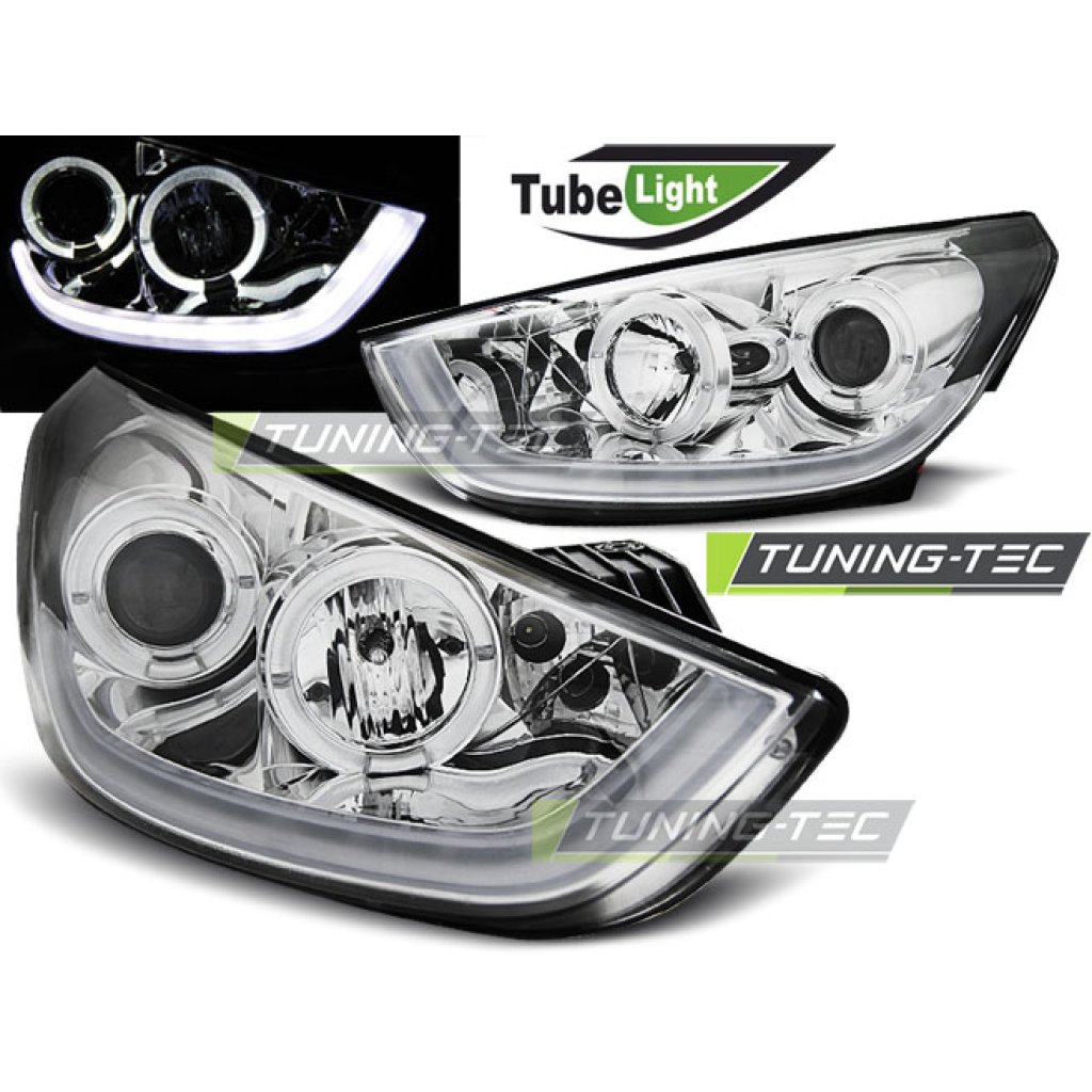Přední světla angel eyes a LED TubeLights Hyundai Tucson/ix35 10- chrom