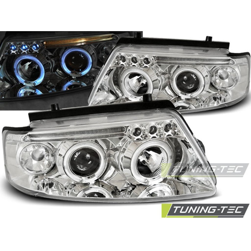 Přední světla angel eyes a LED VW Passat 3B - chromové