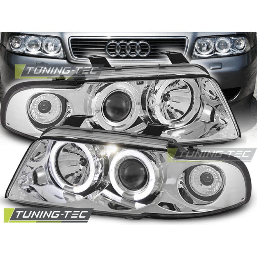 Přední světla angel eyes Audi A4 B5 94-98 - chromové