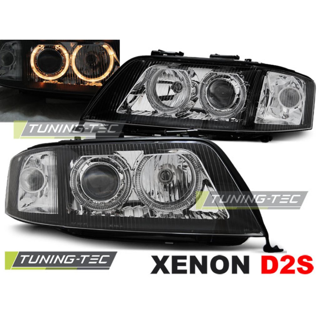 Přední světla angel eyes AUDI A6 01-04 D2S xenon černá