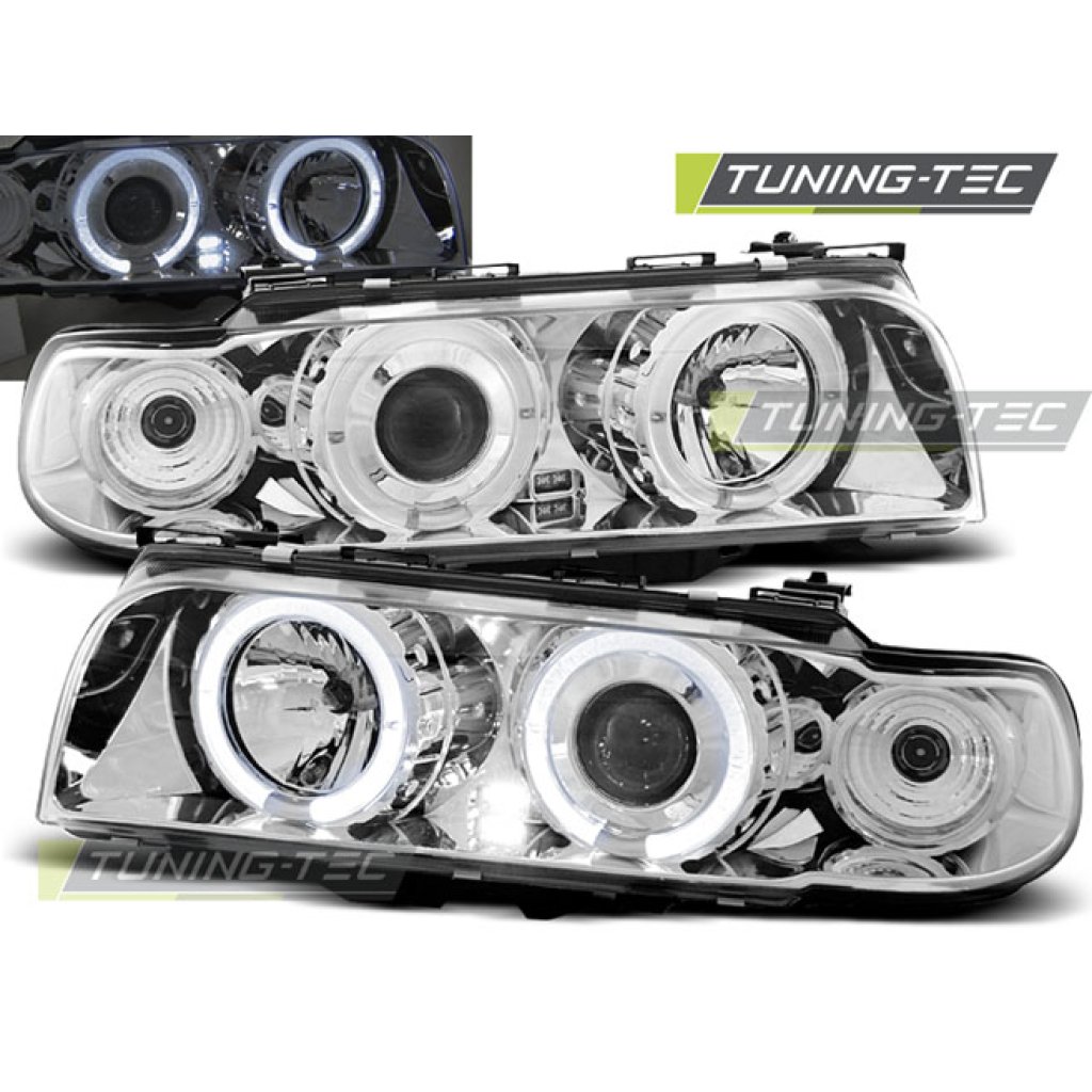 Přední světla angel eyes BMW E38 94-98 chrom