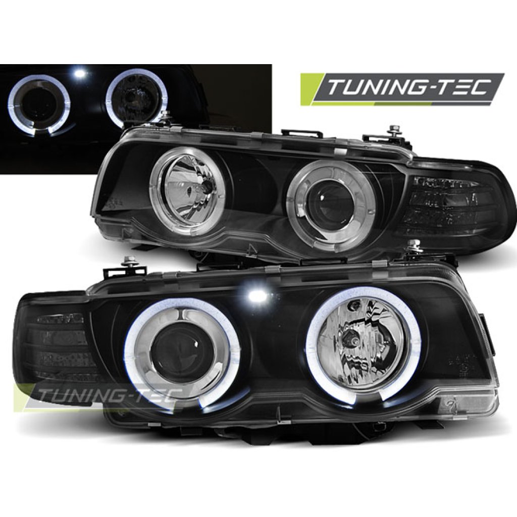 Přední světla angel eyes BMW E38 98- černá