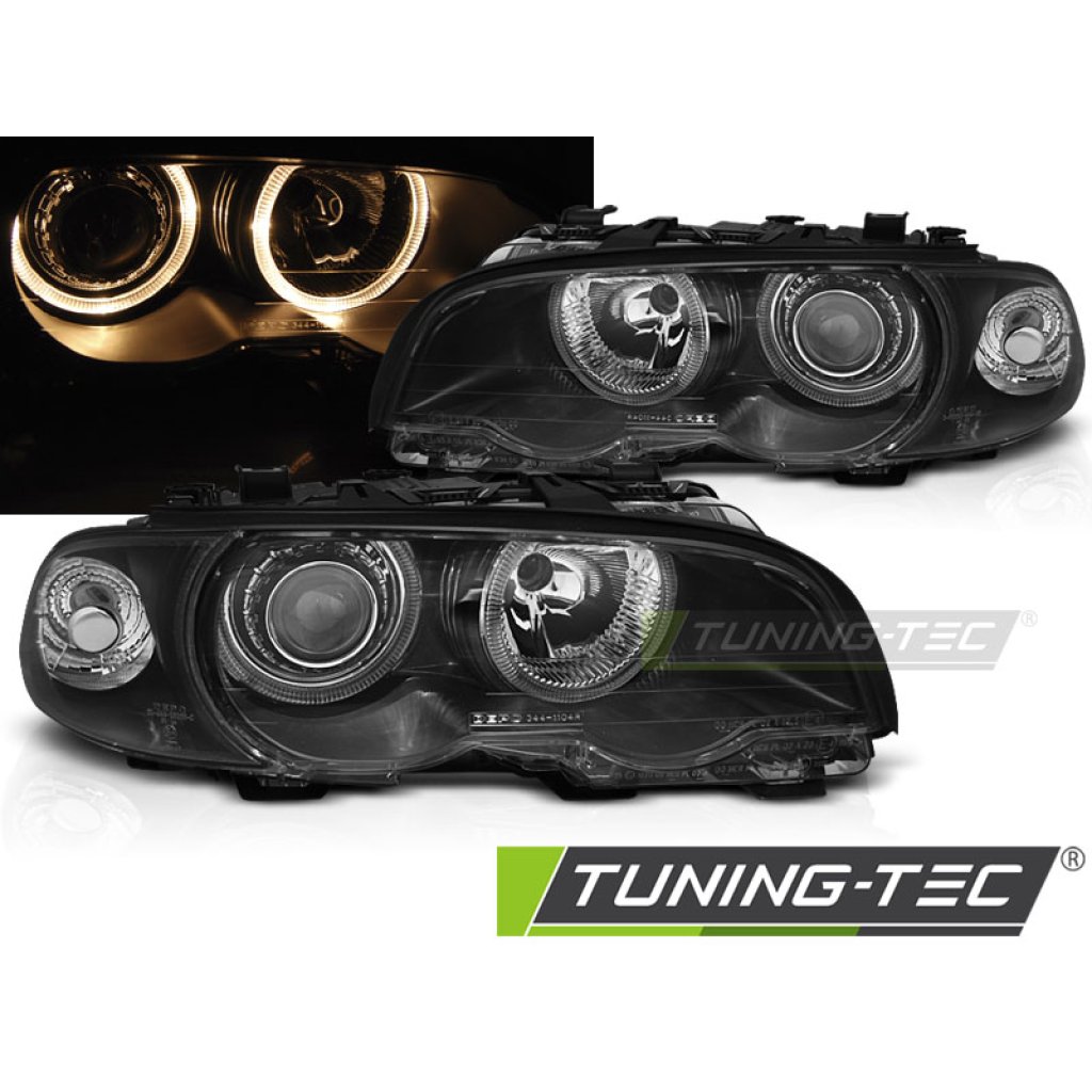Přední světla angel eyes BMW E46 Coupe Cabrio černé 99-01