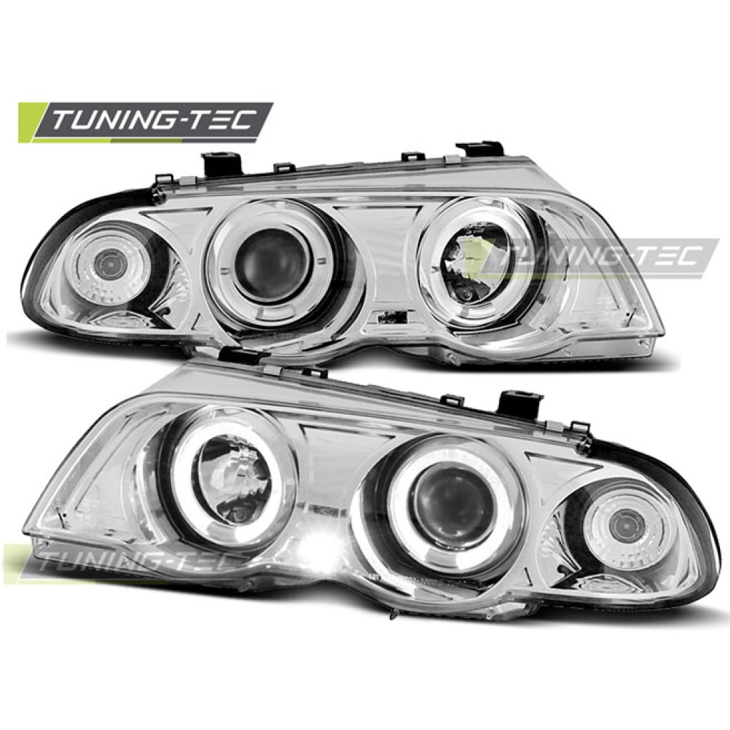 Přední světla angel eyes BMW E46 Limo 98-01 chrom
