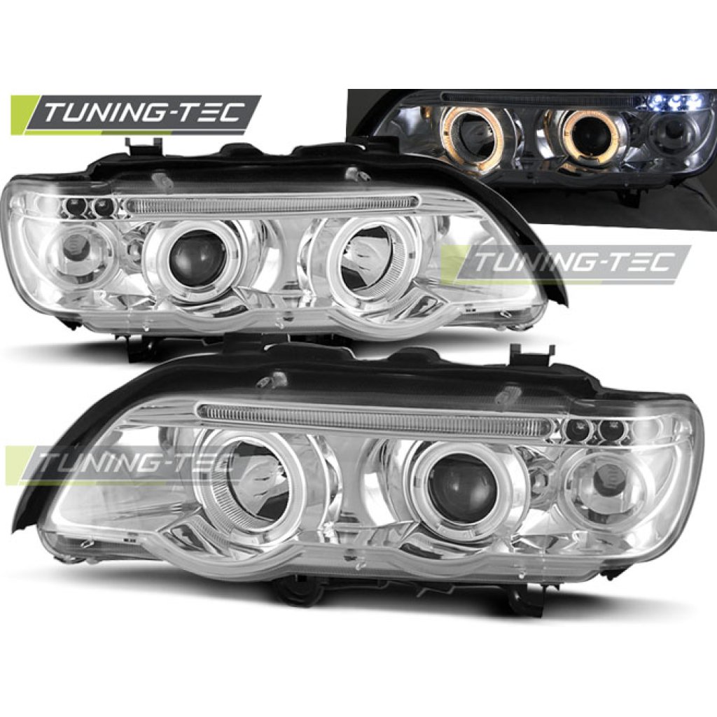 Přední světla angel eyes BMW E53 - chromové