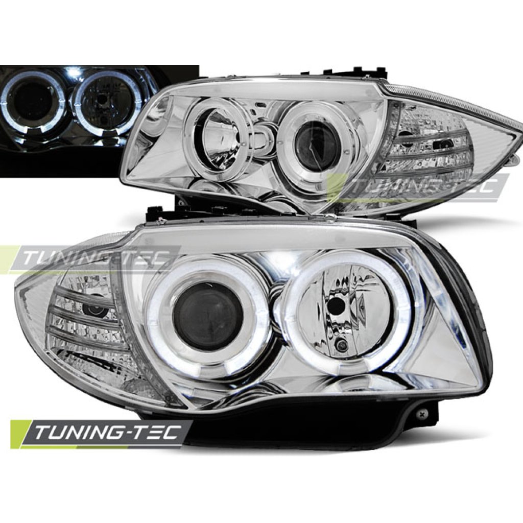 Přední světla angel eyes BMW E87 04-11 chrom