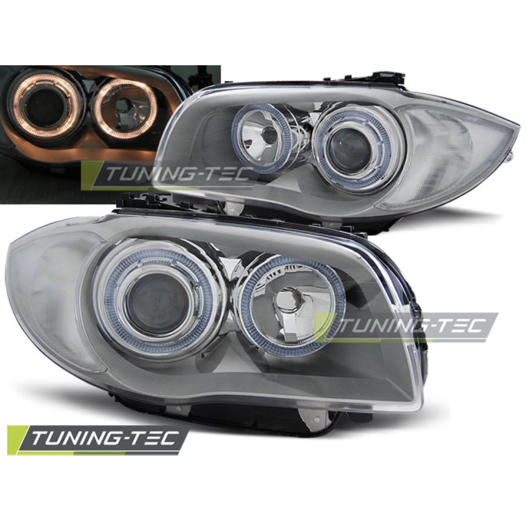 Přední světla angel eyes BMW E87 04+ chrom