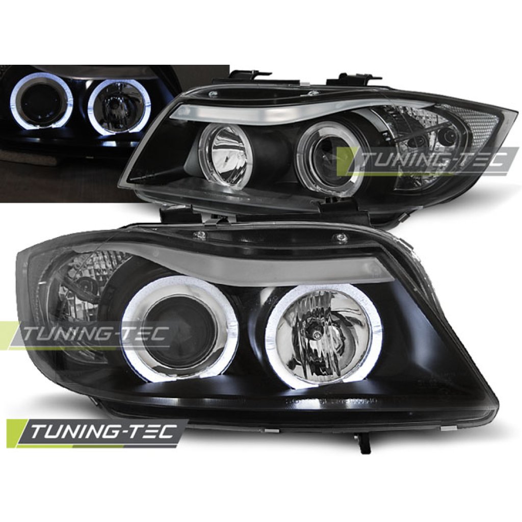 Přední světla angel eyes BMW E90/E91 05-08 černá