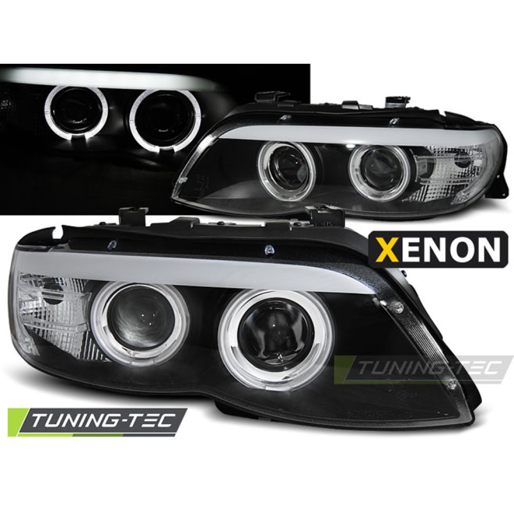 Přední světla angel eyes BMW X5 E53 03-06 xenon D2S černá