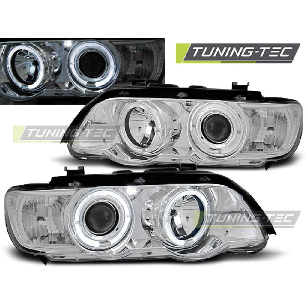 Přední světla angel eyes BMW X5 E53 99-03 chrom