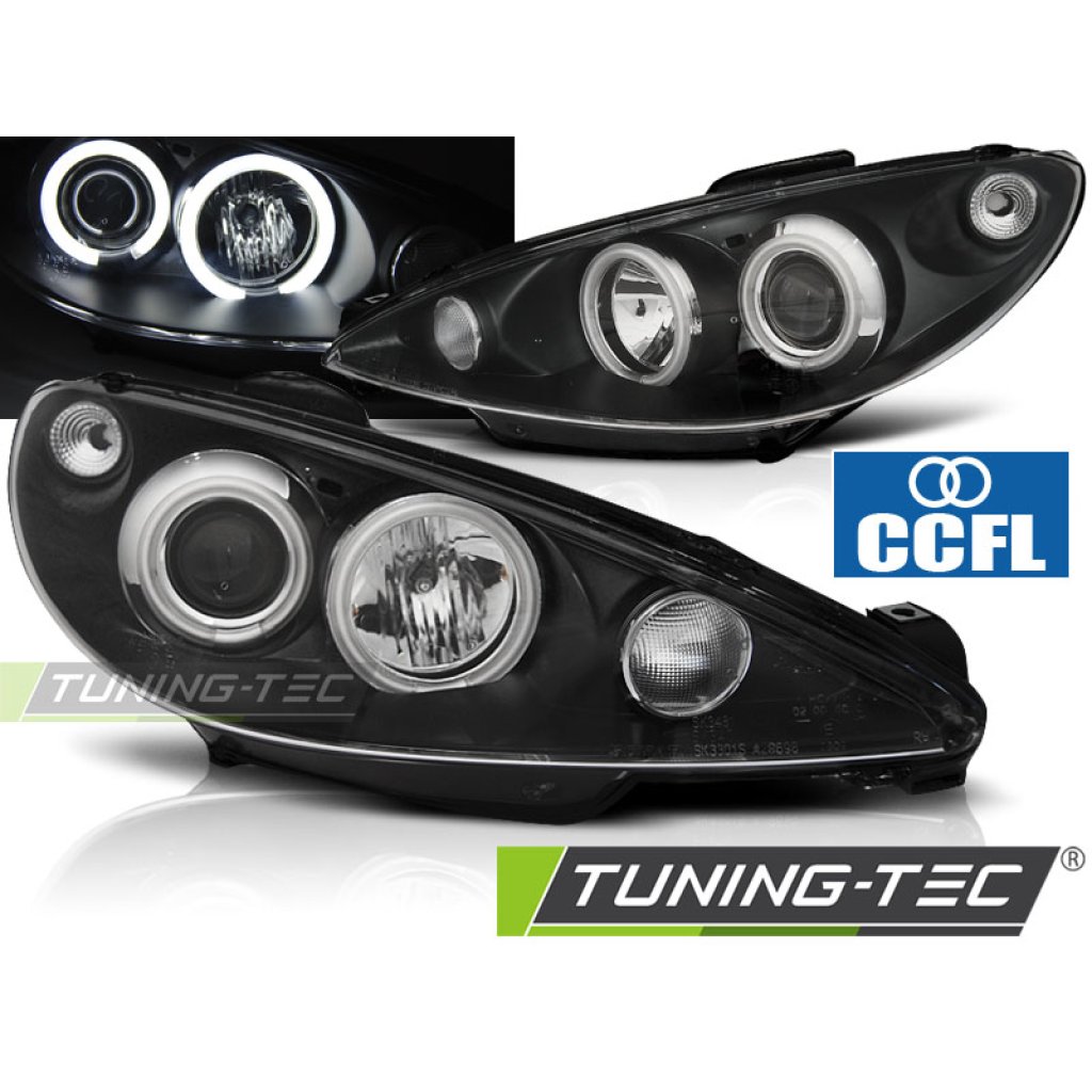 Přední světla angel eyes CCFL Peugeot 206 02- černá
