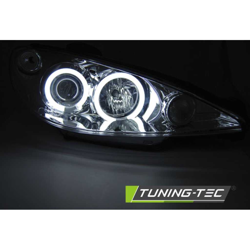 Přední světla angel eyes CCFL Peugeot 206 02- chrom