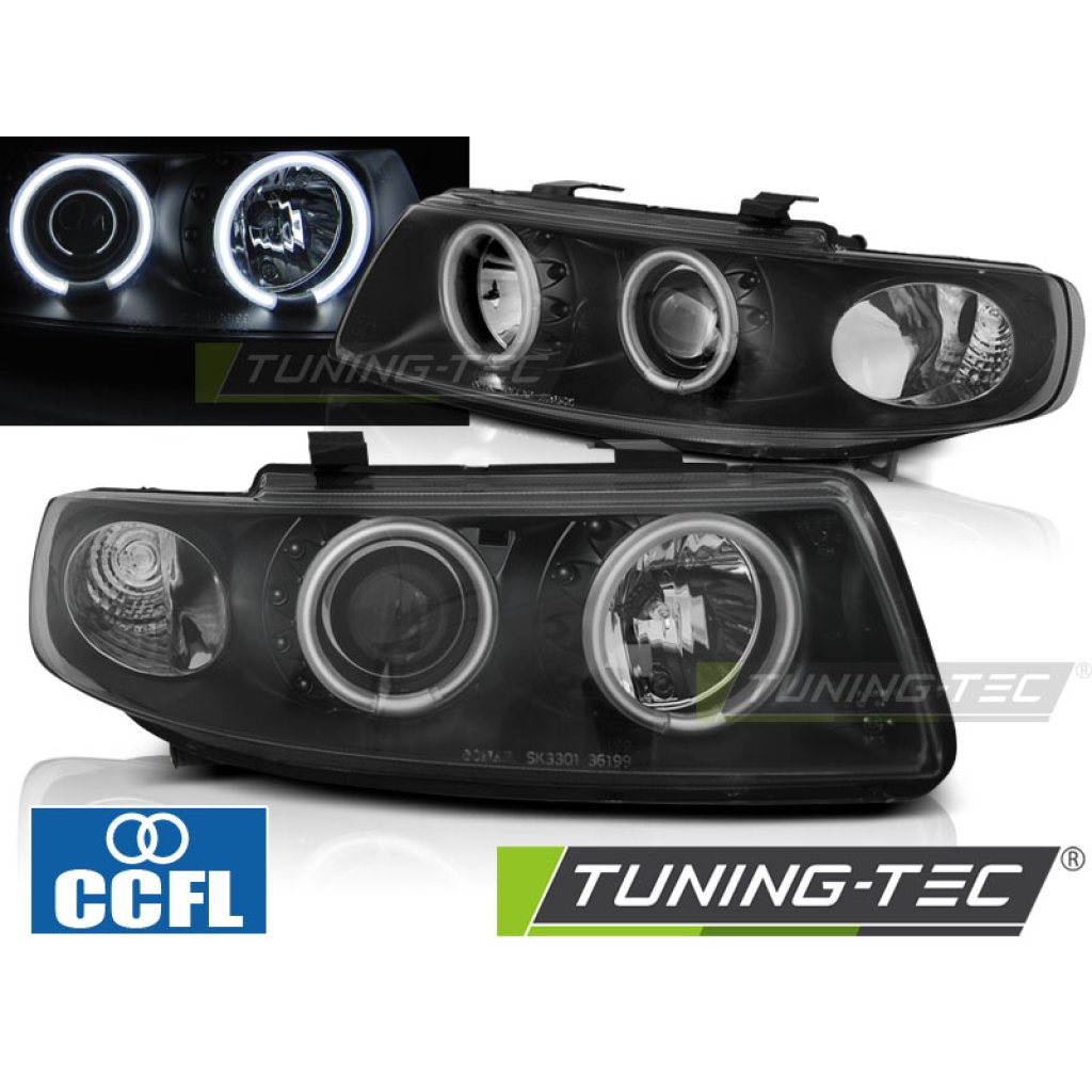Přední světla angel eyes CCFL Seat Leon 99-05 černá