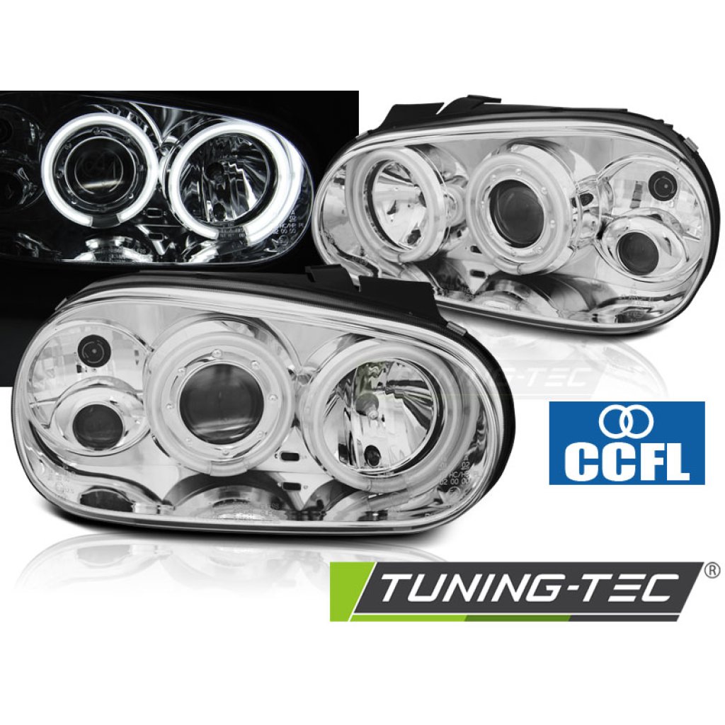 Přední světla angel eyes CCFL VW Golf IV 4 97-04 chrom