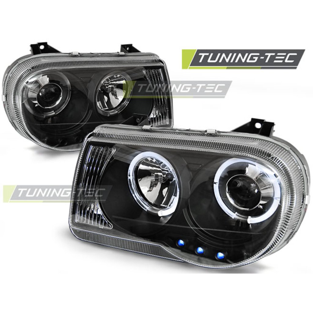 Přední světla angel eyes Chrysler 300C 04-08 černé